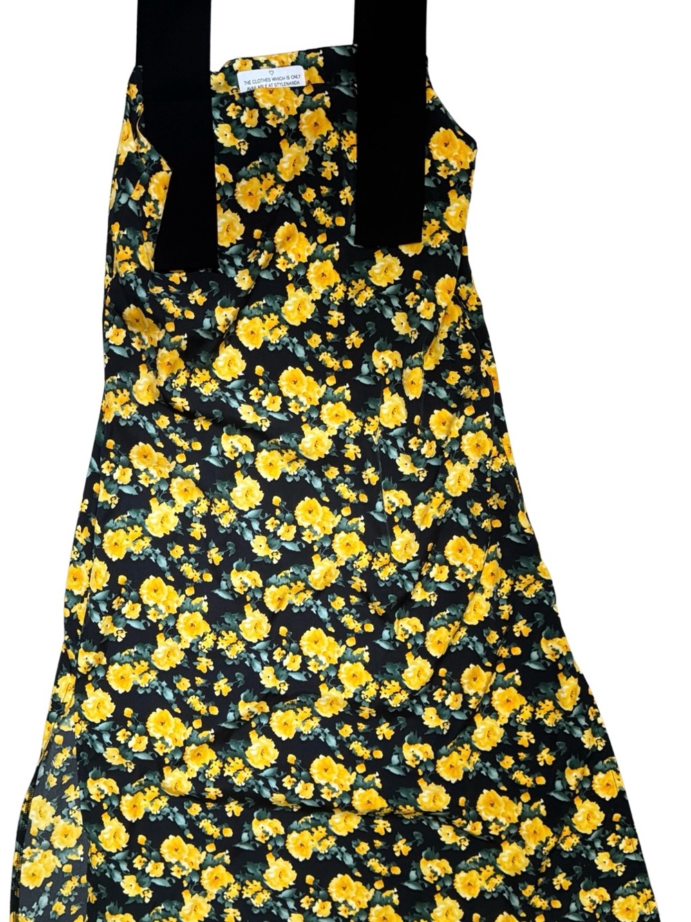 One of a Kind Stylenanda Yellow-Black Midi Dress with Wide Straps